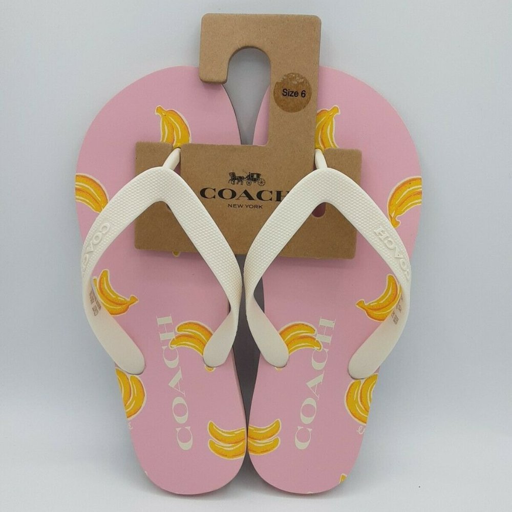 Coach Women's Zak Flip Flops Banana Cream - Size 6